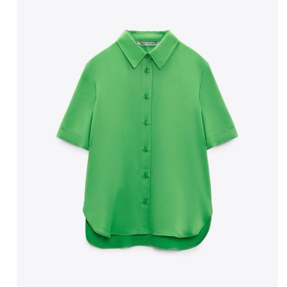 Zara Green Blouse Satin Effect